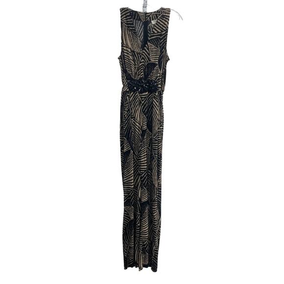NWT ECI Women's Black/Tan Leaf Print One-Piece Sleeveless Jumpsuit Size 10 - Picture 1 of 6